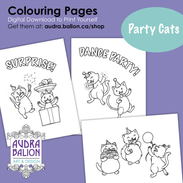 preview of party cats colouring pages